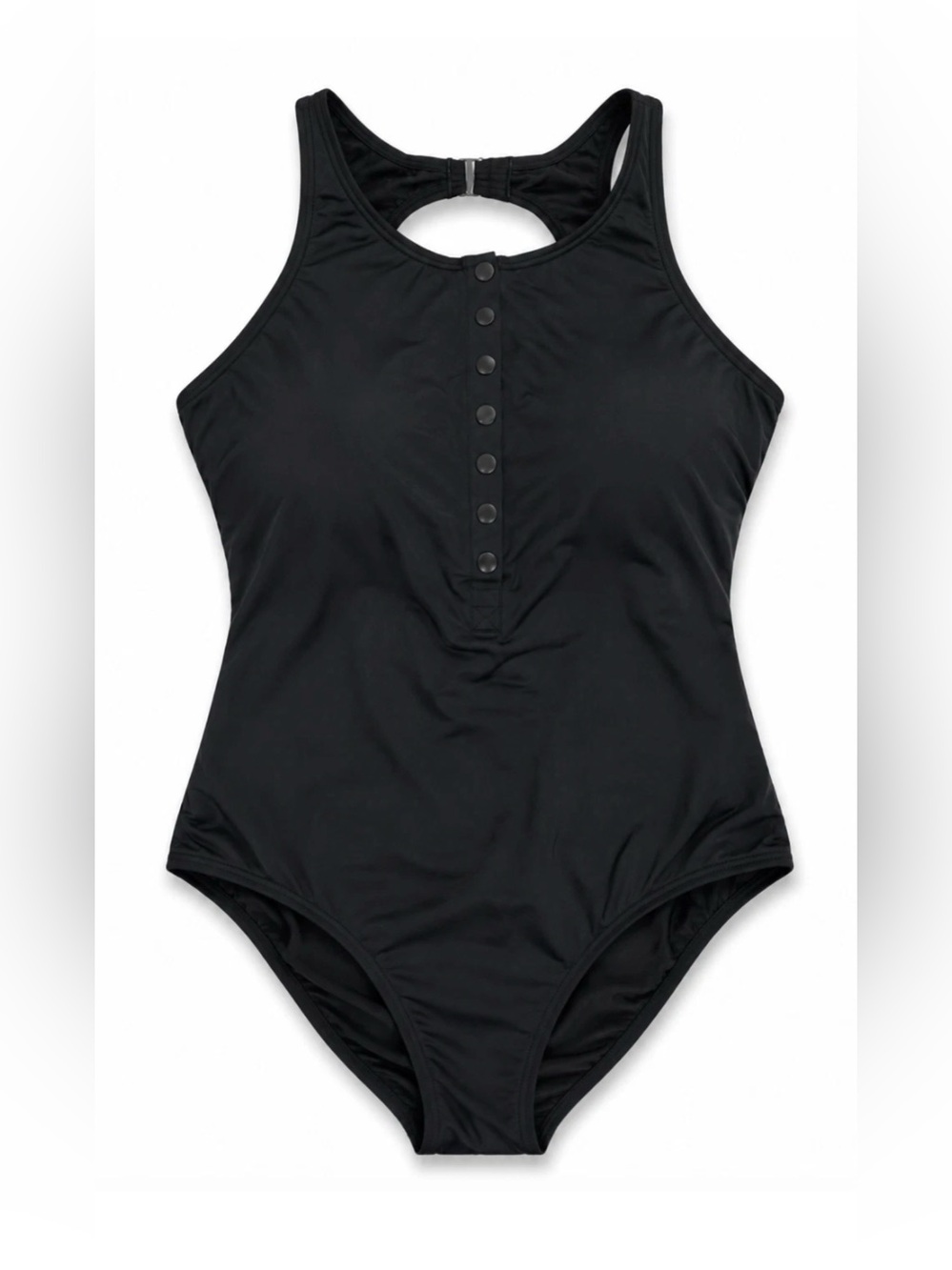 NWT SOMA BLACK SNAP HIGH NECK ONE PIECE SWIMSUIT SZ 12